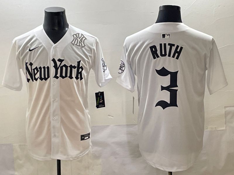 Men 2025 New York Yankees 3 Ruth White Five generations Joint Name Nike MLB Jersey style 38